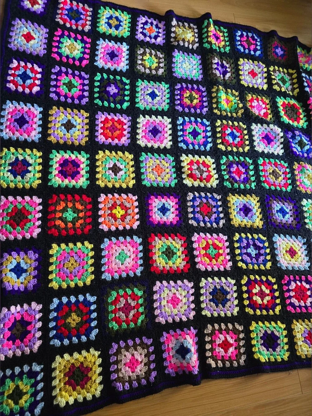 Handmade Multicolor Granny Square Crochet Blanket 79